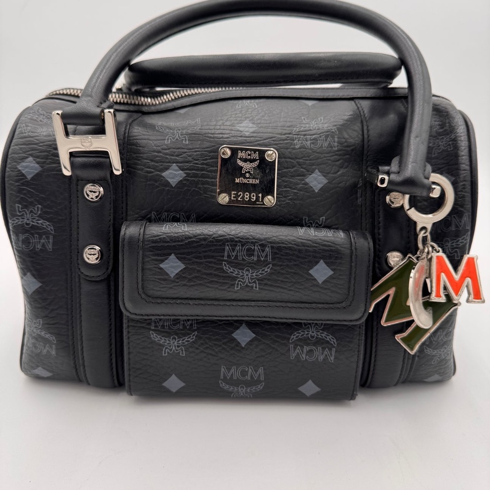 MCM Visetos Small Boston Bag Black